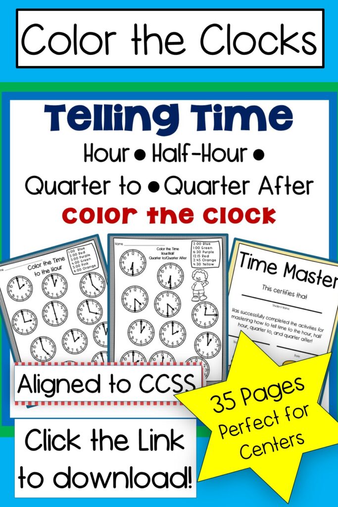 Color the Clocks Telling Time