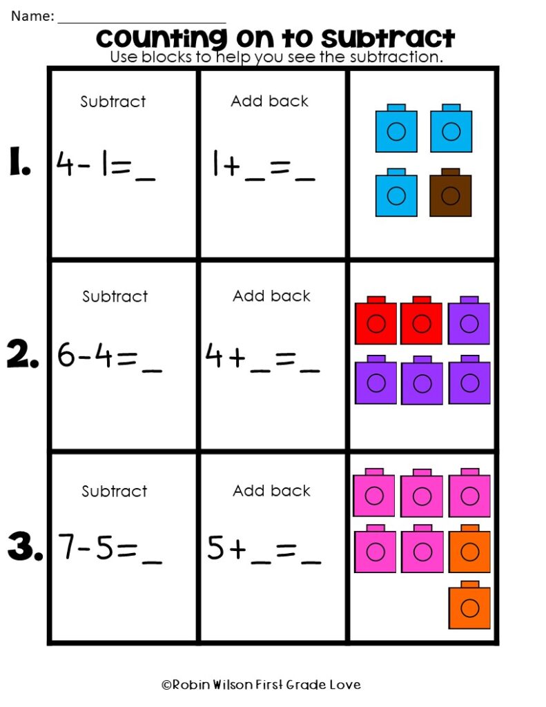 Count on to subtract with Blocks